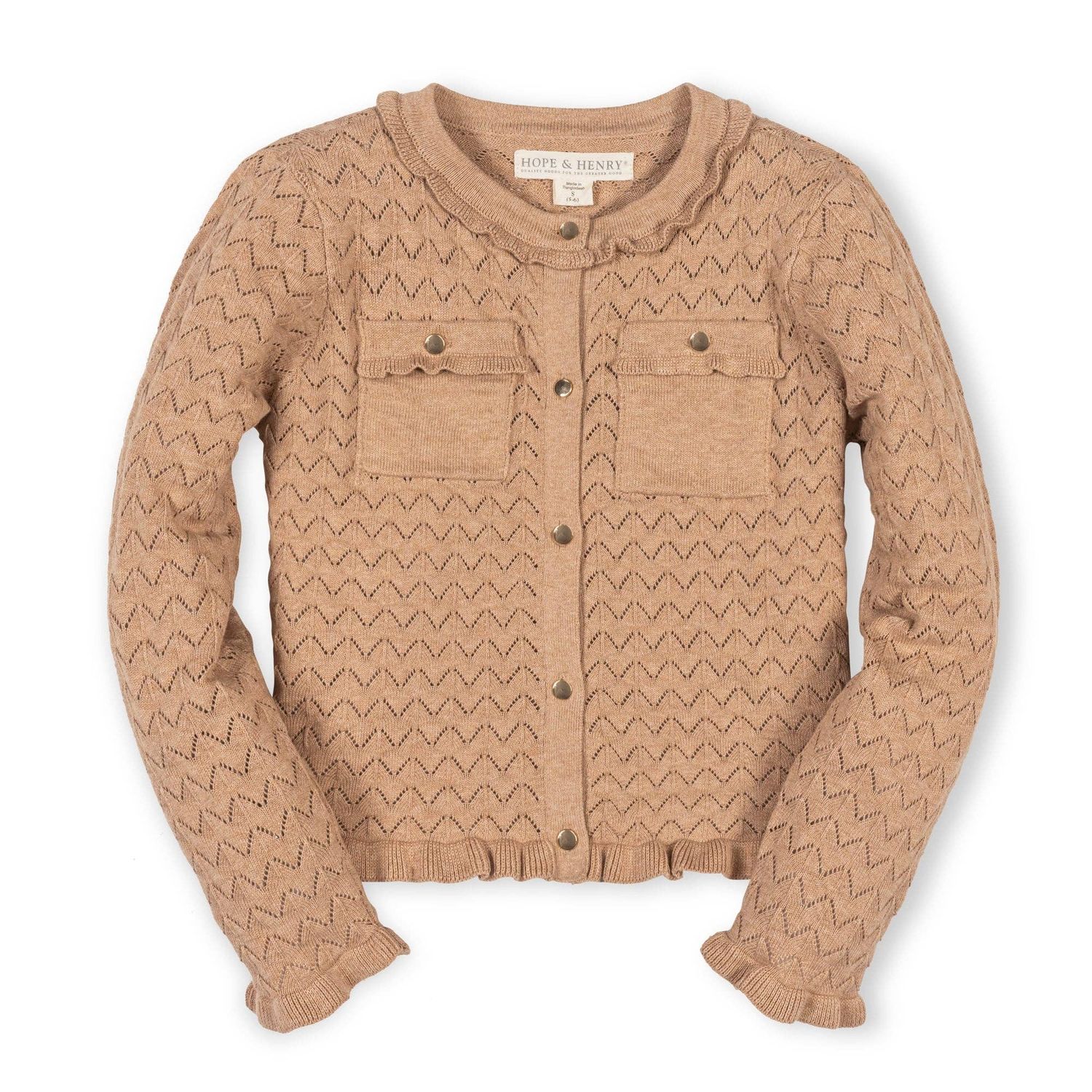 Organic Ruffle Trim Pointelle Cardigan