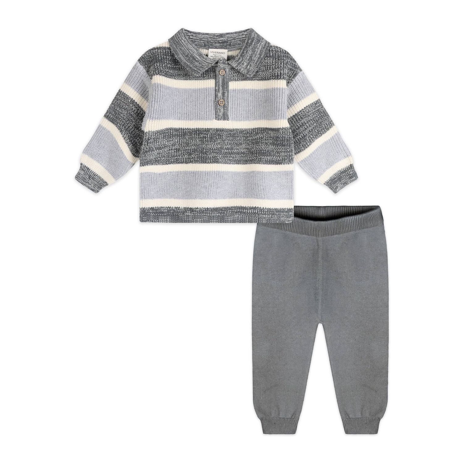 Rugby Stripe Polo Knit Baby Pullover &amp; Pants Set (Organic)