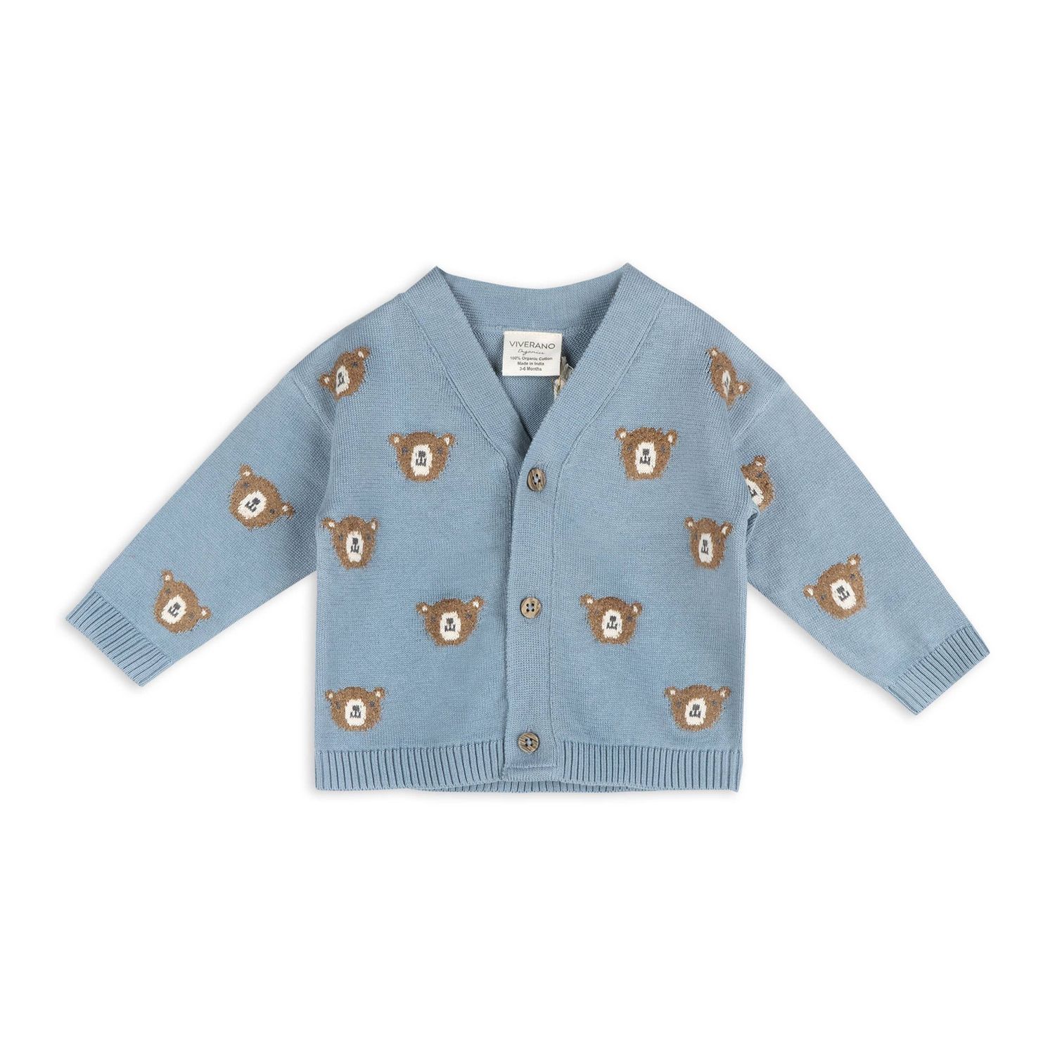 Bear Jacquard Knit Baby Cardigan (Organic Cotton)