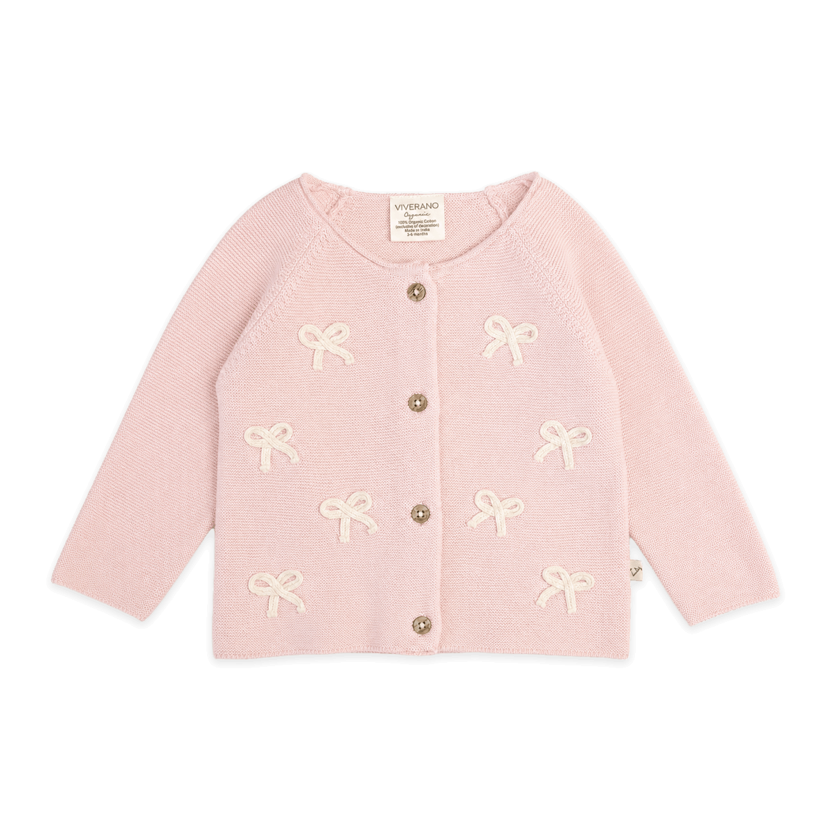 Zoe Bow Sweater Knit Baby Button Cardigan (Organic), Color: Sweet Pink, Size: 18-24M