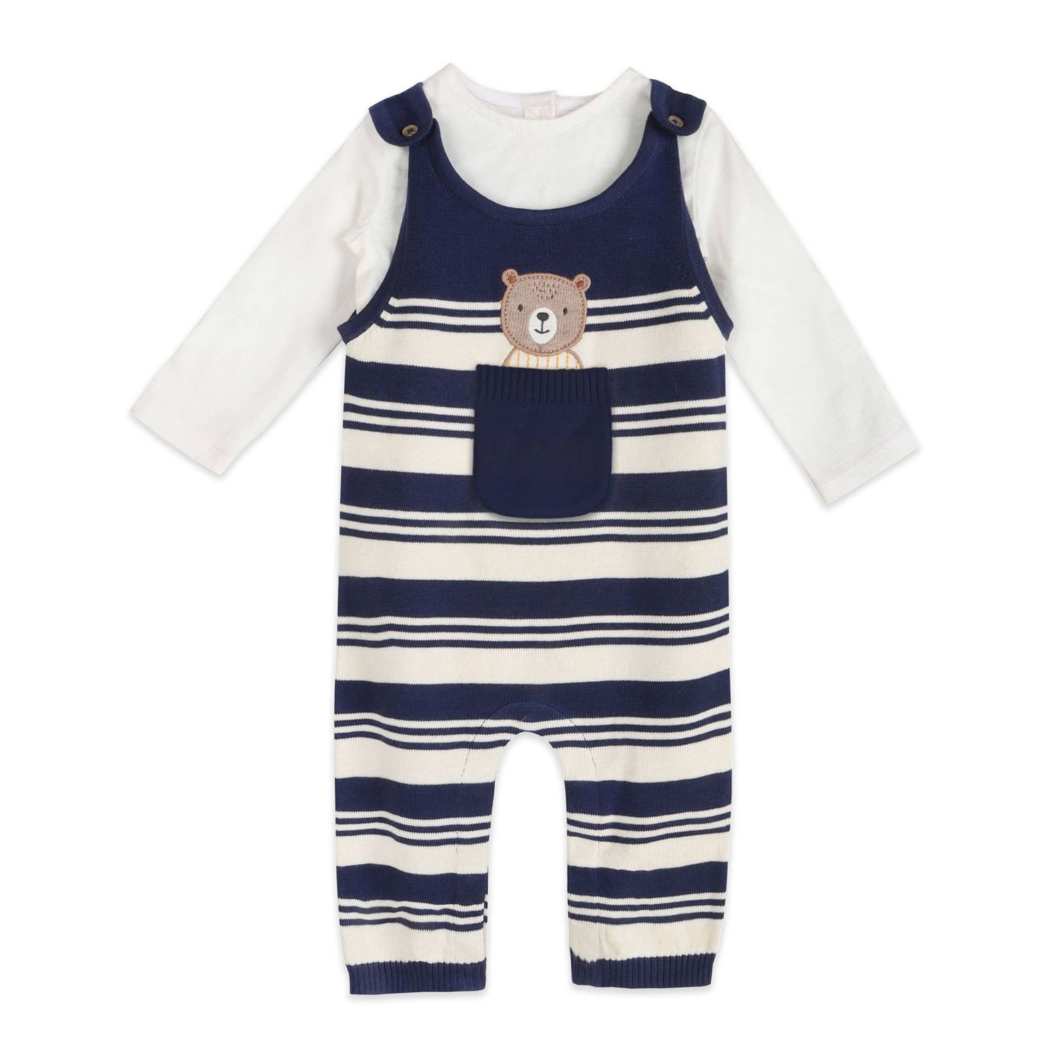 Bear Pocket Knit Baby Overall Set (Organic Cotton)