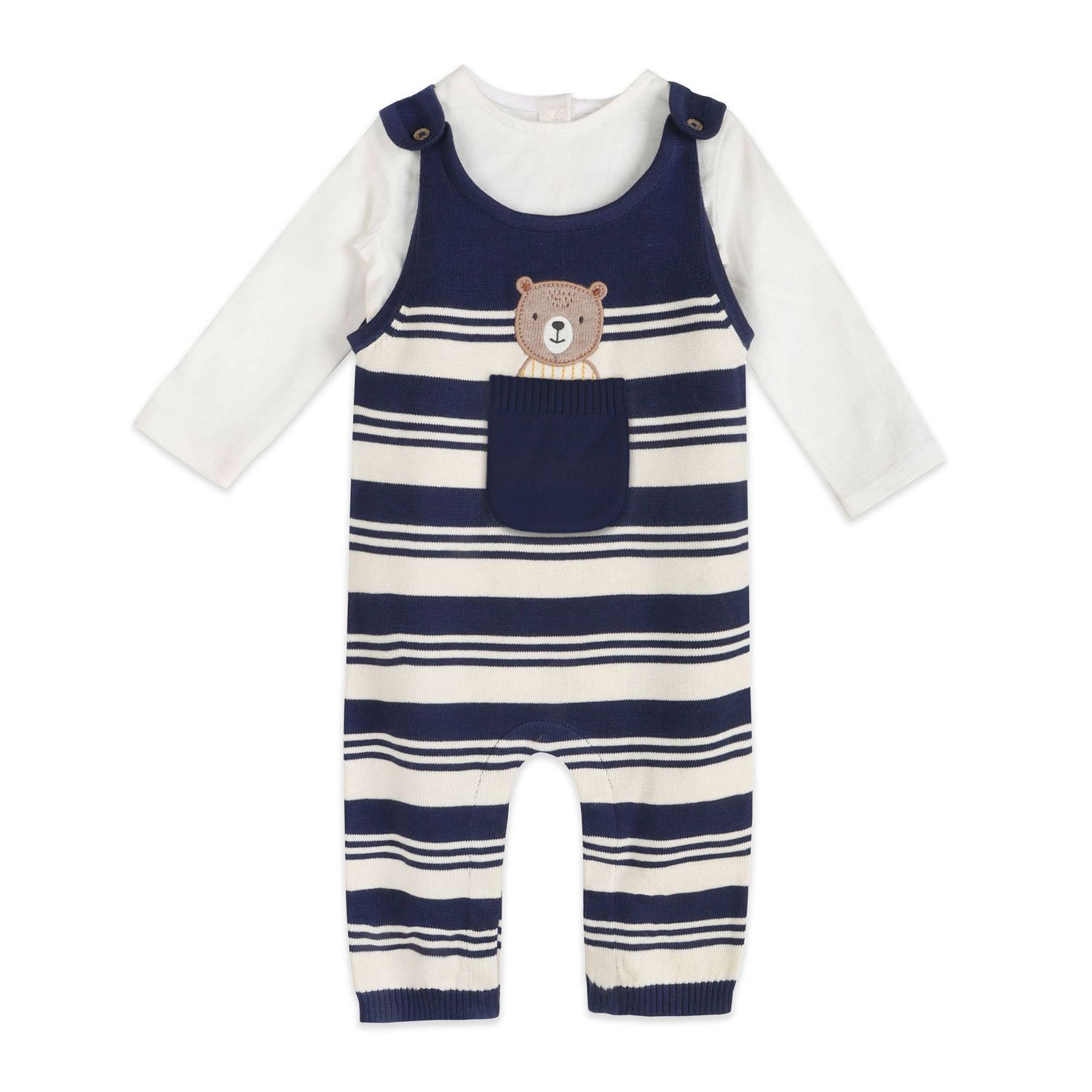 Bear Pocket Knit Baby Overall Set (Organic Cotton), Color: Navy, Size: 0-3M