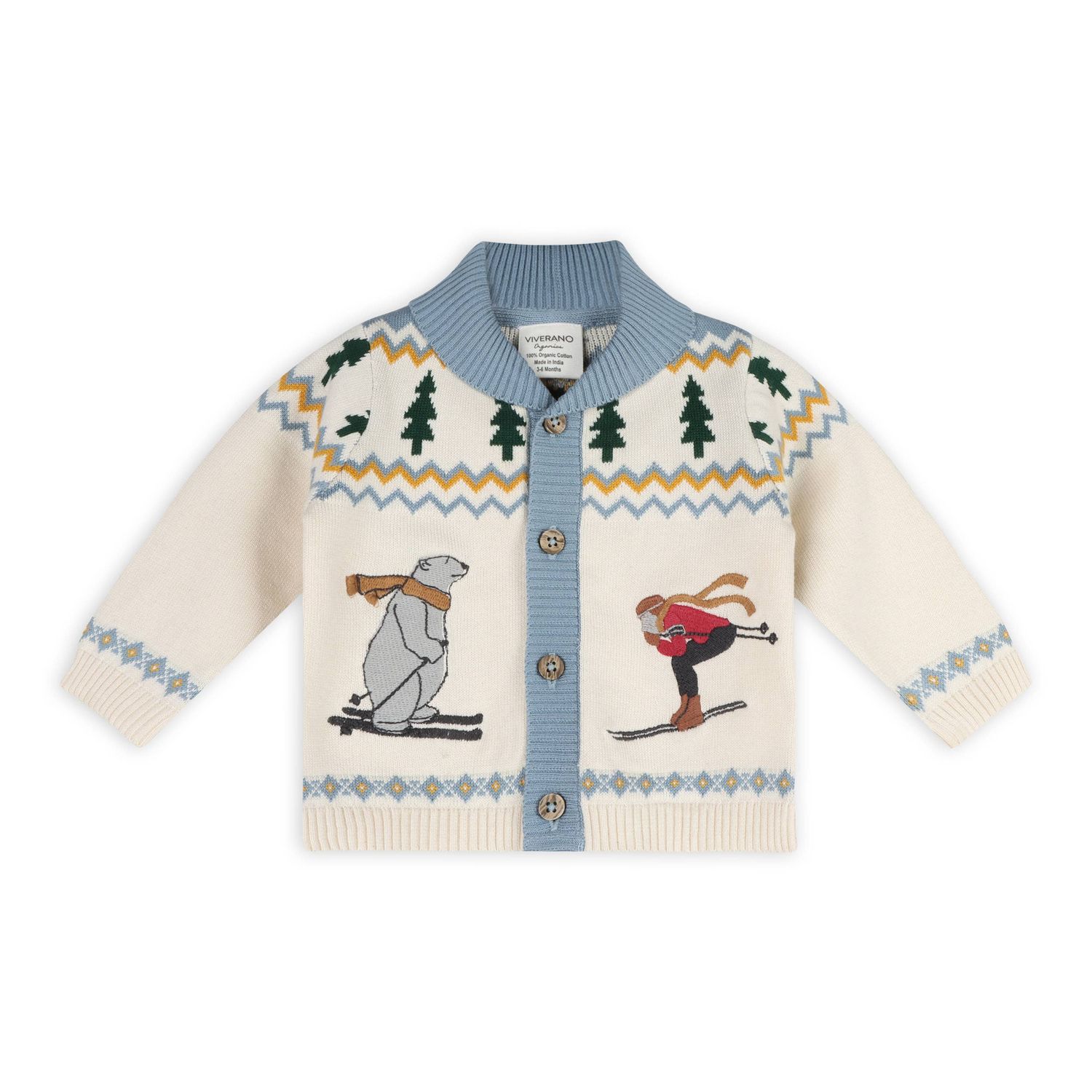 Ski Shawl Collar Baby Knit Cardigan (Organic Cotton), Color: Natural, Size: 6-12M