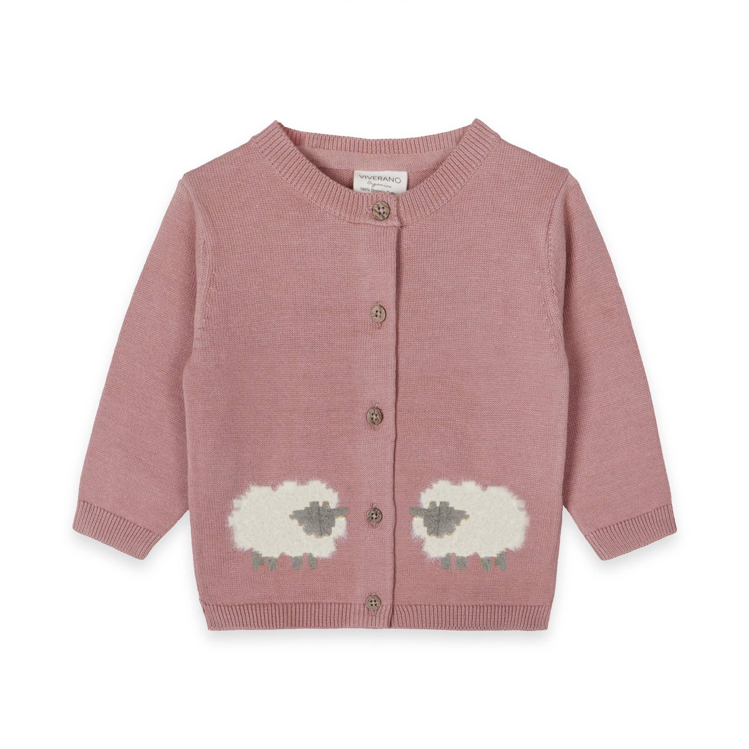Lamb Jacquard Cardigan Sweater (Organic Cotton), Color: Vintage Rose, Size: 0-3M
