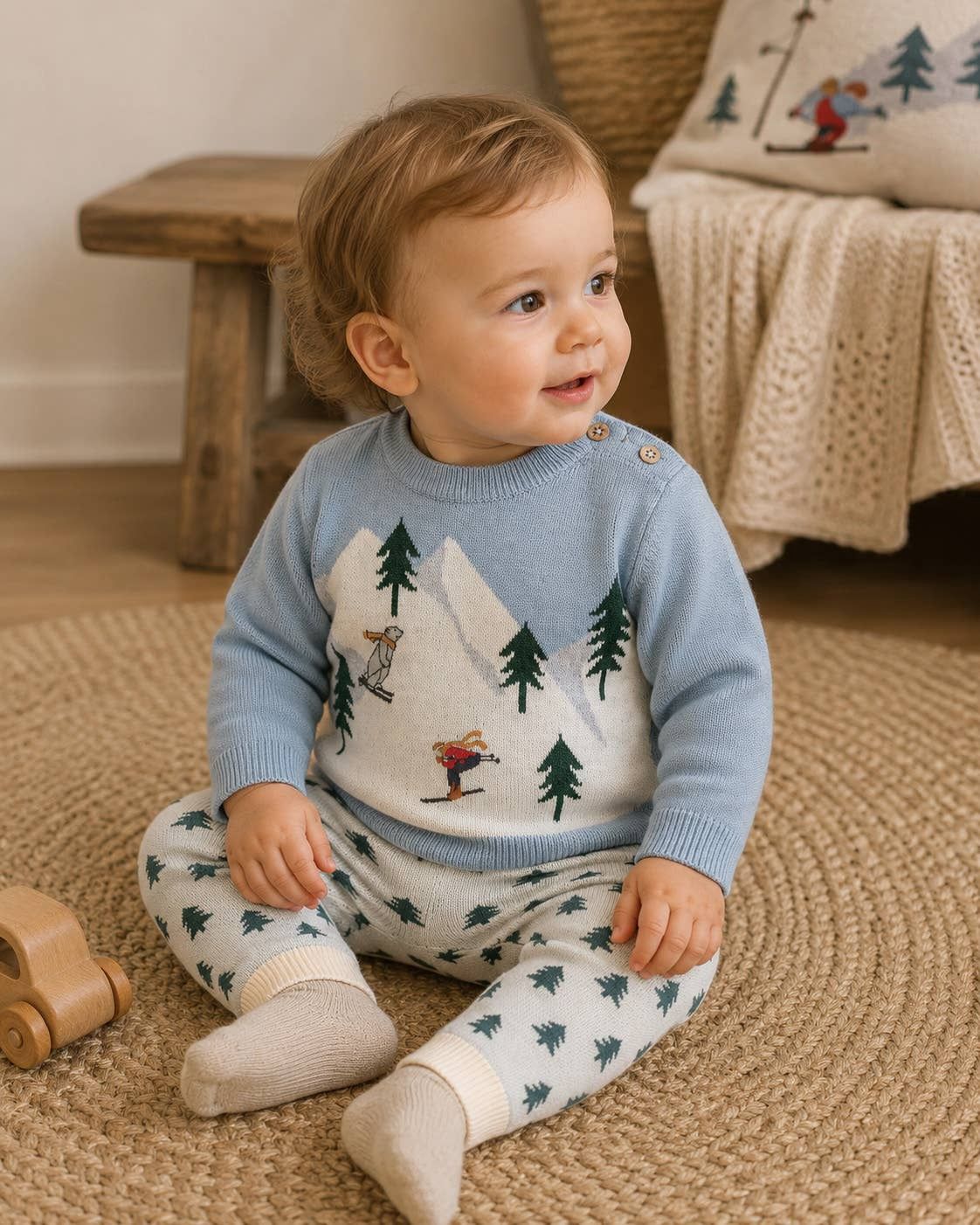 Ski Knit Baby Pullover Sweater &amp; Pant Set (Organic Cotton)