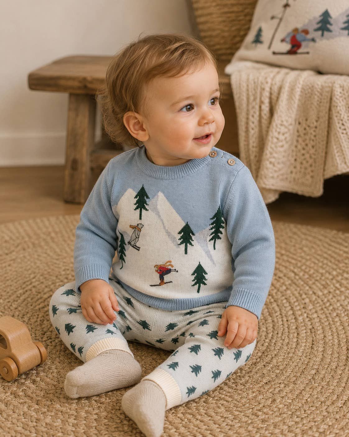 Ski Knit Baby Pullover Sweater &amp; Pant Set (Organic Cotton)