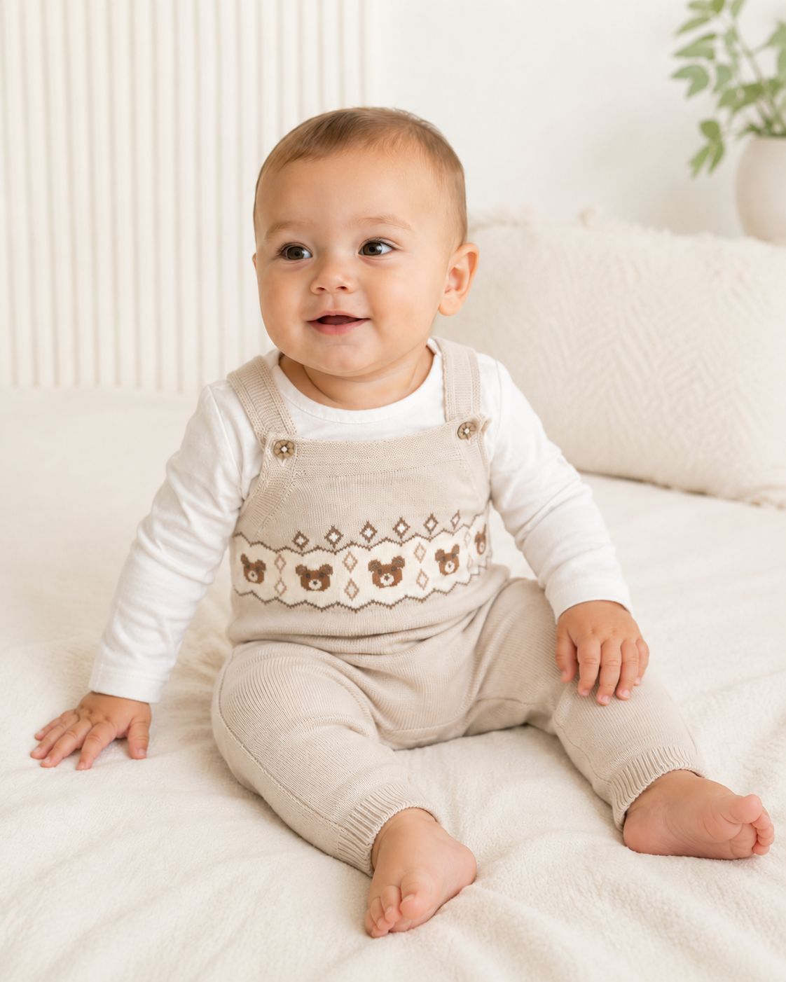 Bear Fair Isle Knit Baby Overall Set (Organic Cotton)