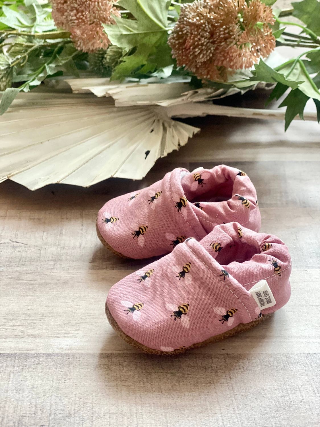 Pink Bees Baby Moccasins