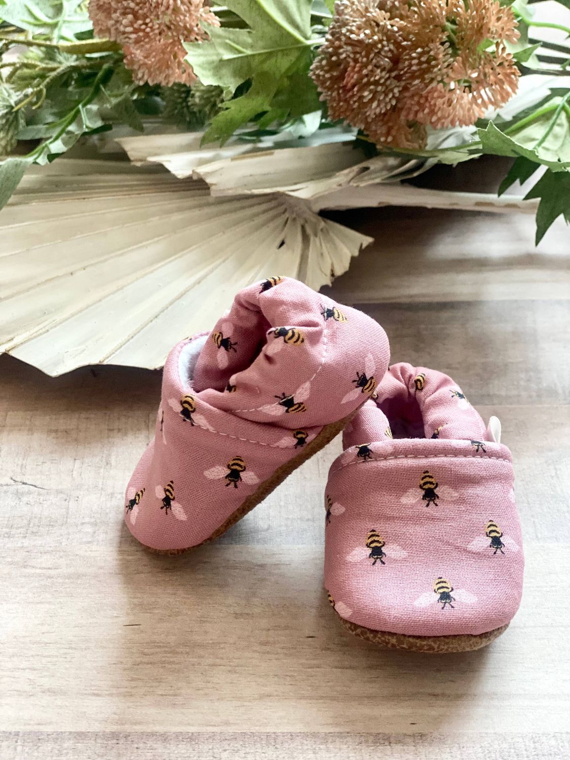 Pink Bees Baby Moccasins