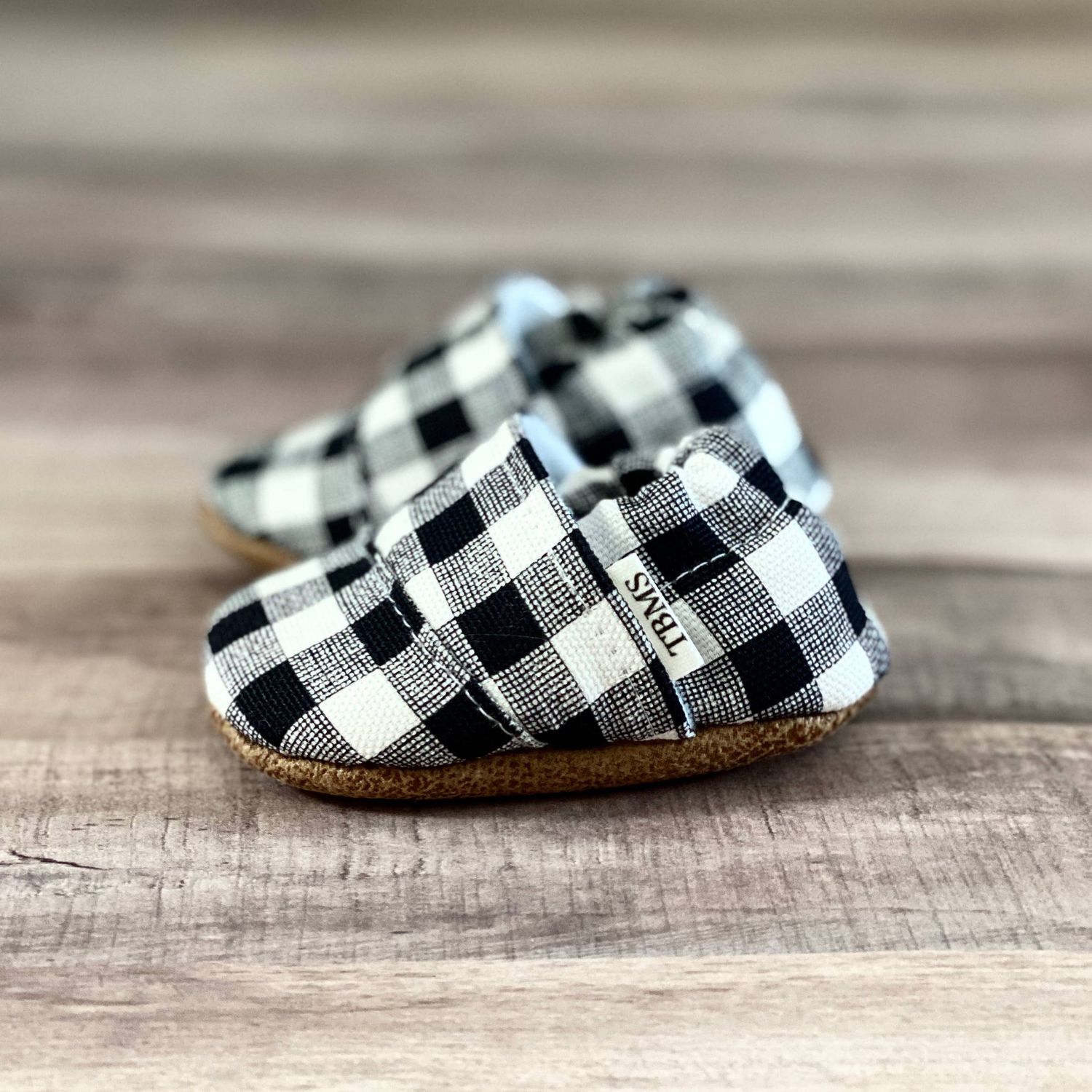 Black And White Buffalo Check Angled Moccasins