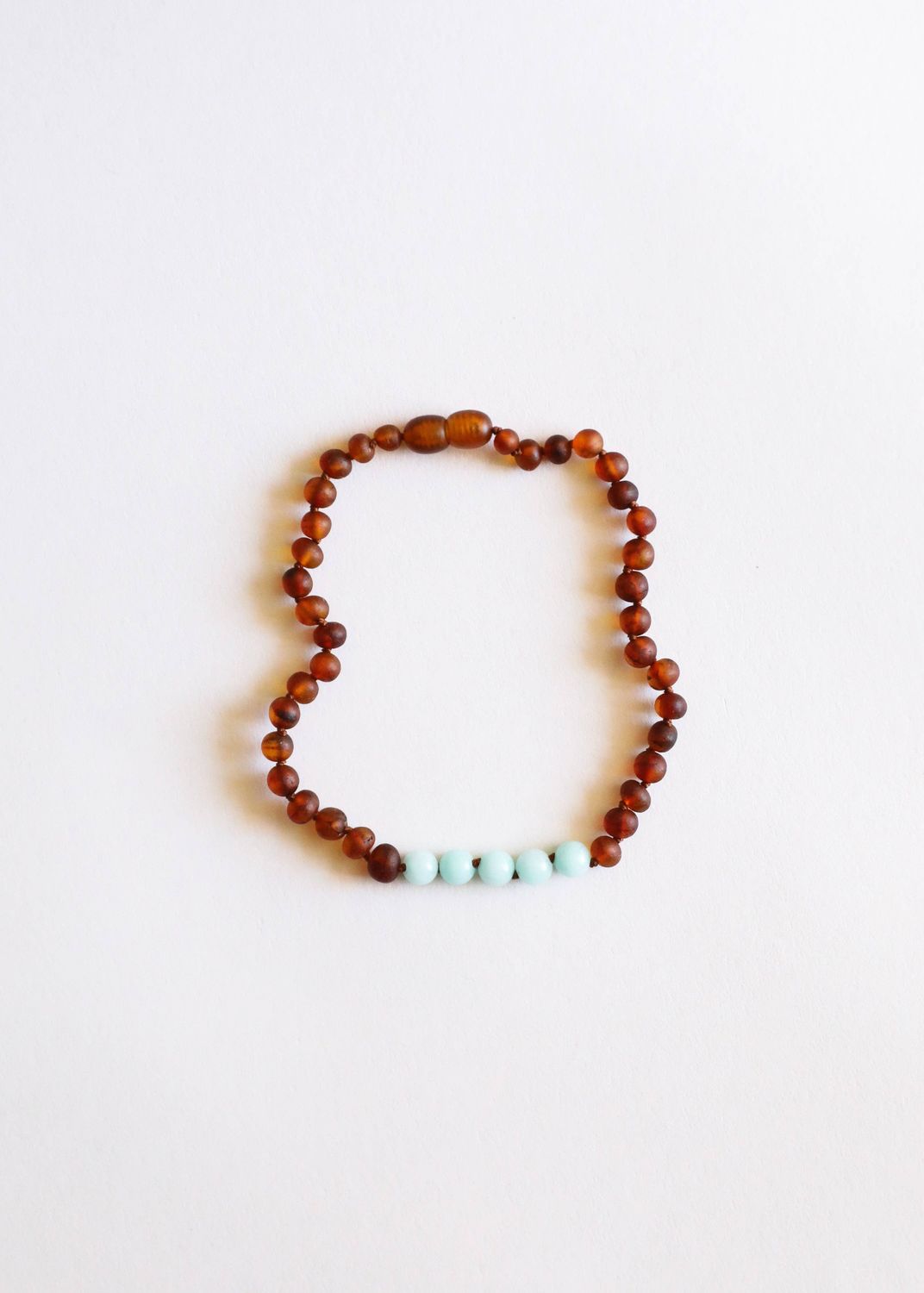 Raw Cognac Baltic Amber + Amazonite || Necklace, Size: 11" Baby Necklace