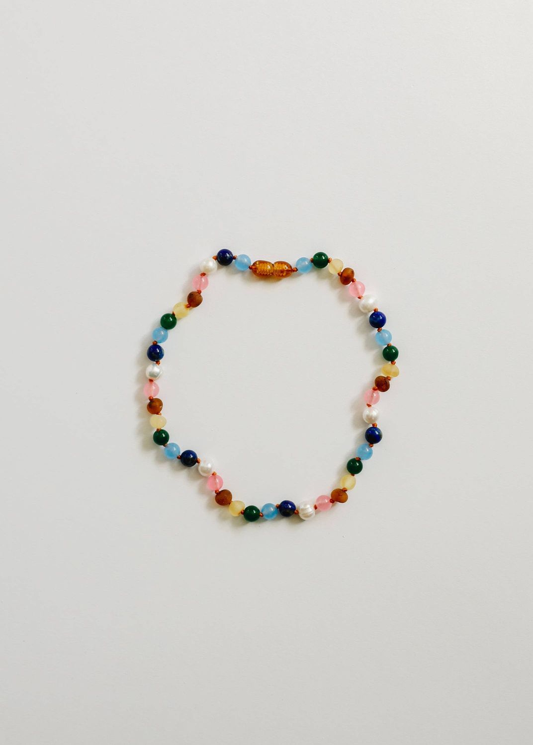 Raw Baltic Amber and Pearl Necklace + Sweet Pink, Size: 11" Baby Necklace