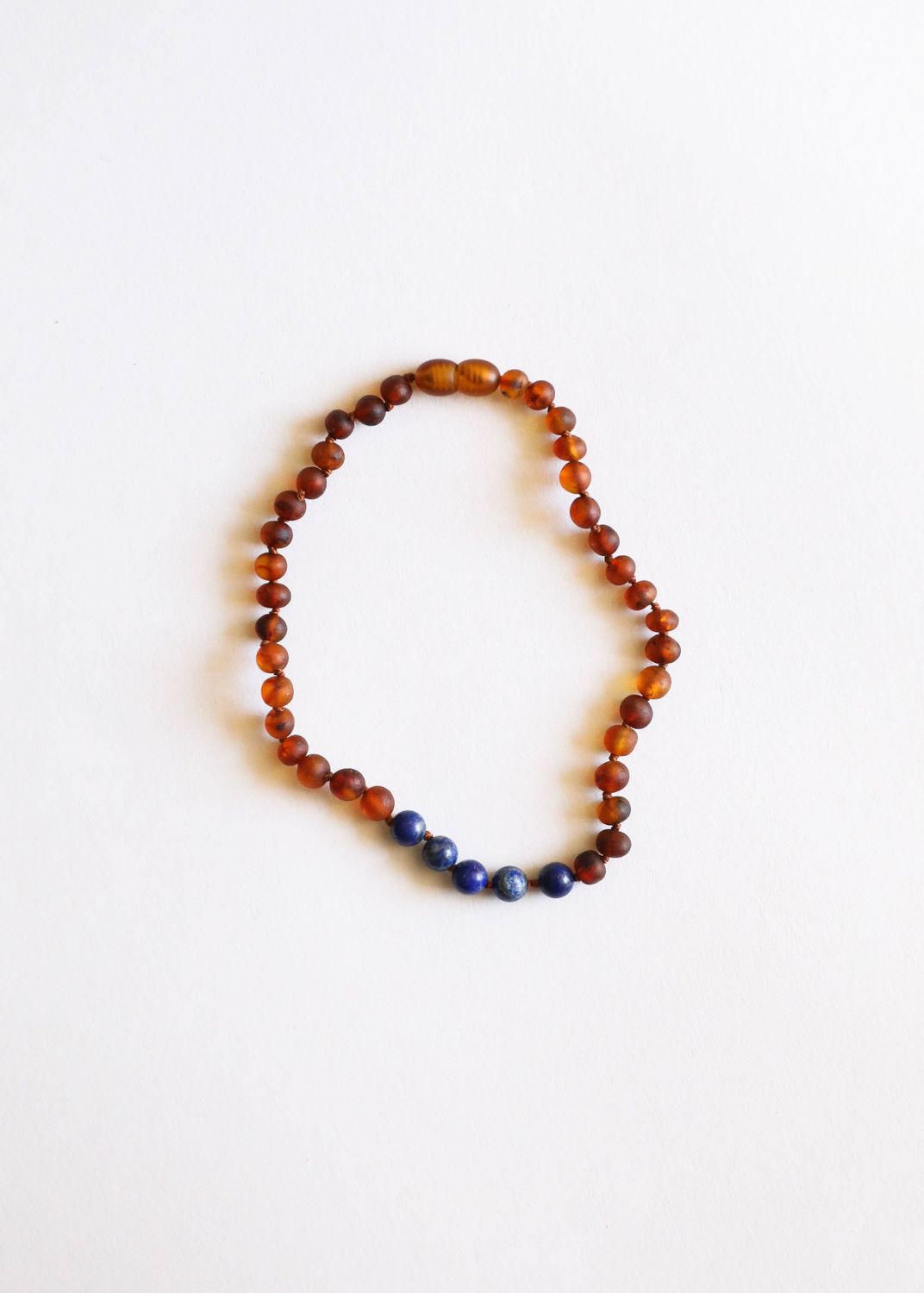 Raw Cognac Baltic Amber + Lapis Stone Necklace, Size: 11" Baby Necklace