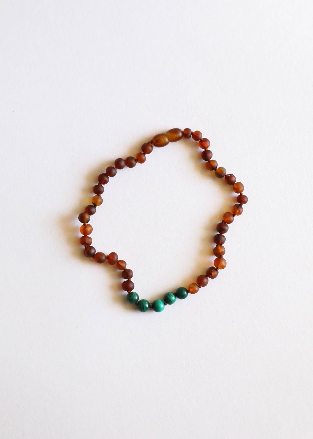 Raw Cognac Baltic Amber + Malachite || Necklace, Size: 11" Baby Necklace