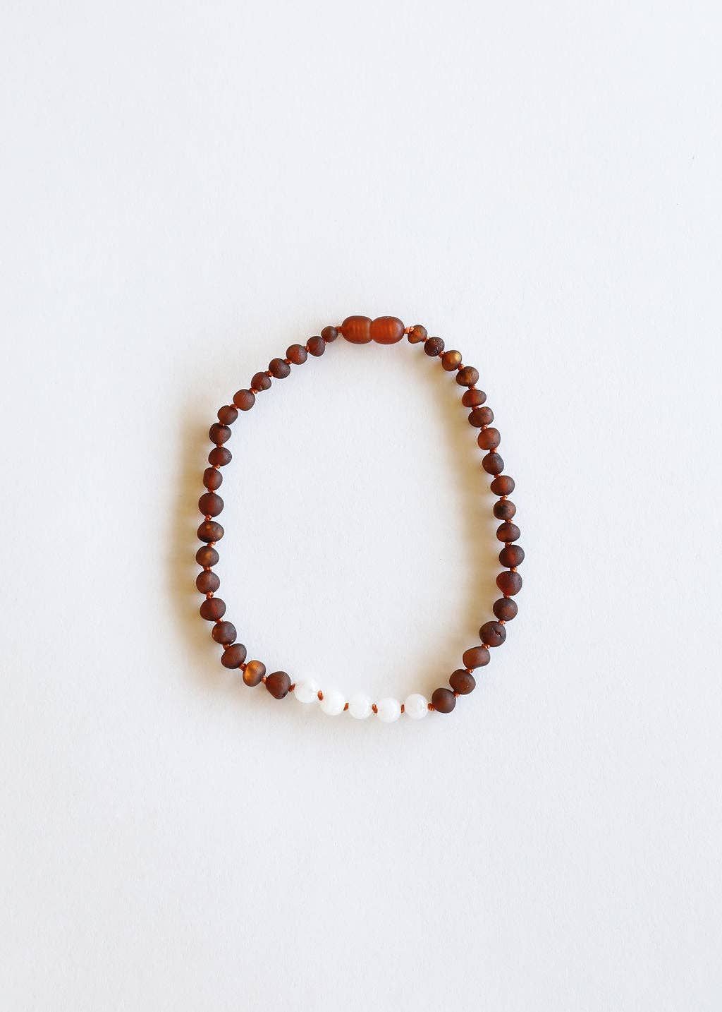 Raw Cognac Baltic Amber + Moonstone || Necklace, Size: 11" Baby Necklace