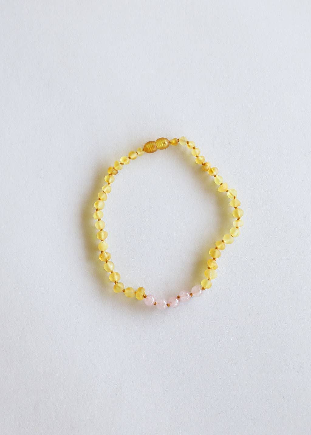 Raw Honey Baltic Amber + Rose Quartz || Necklace, Size: 10" Newborn Necklace