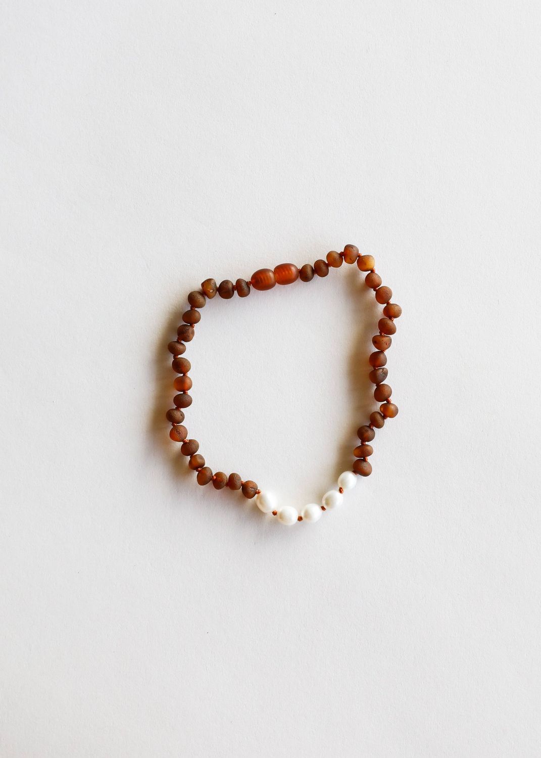 Raw Cognac Baltic Amber + Pearls, Size: 12" Baby || Child Necklace