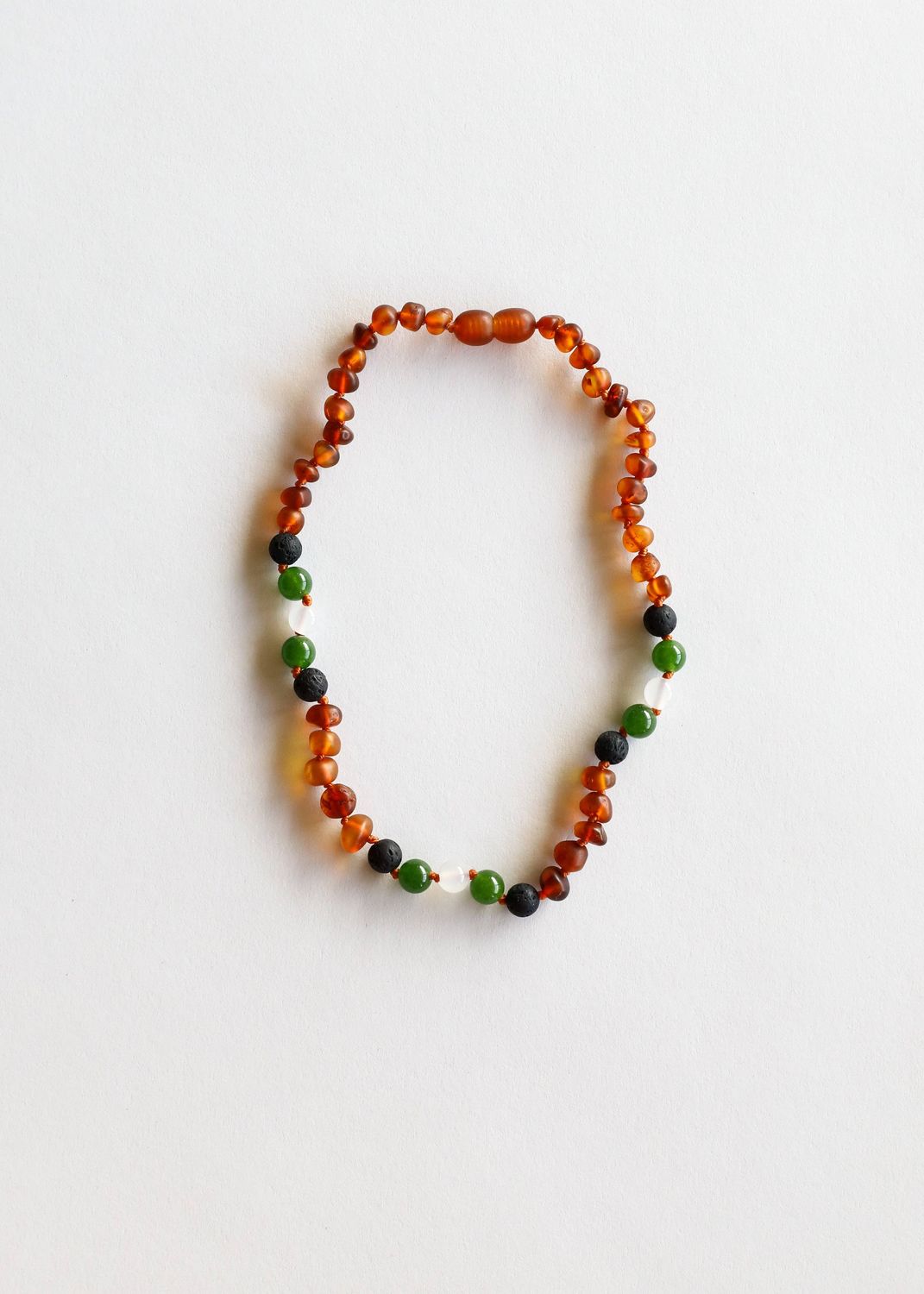 Raw Cognac Baltic Amber || Lava + Jade + Agate || Necklace, Size: 11" Baby Necklace