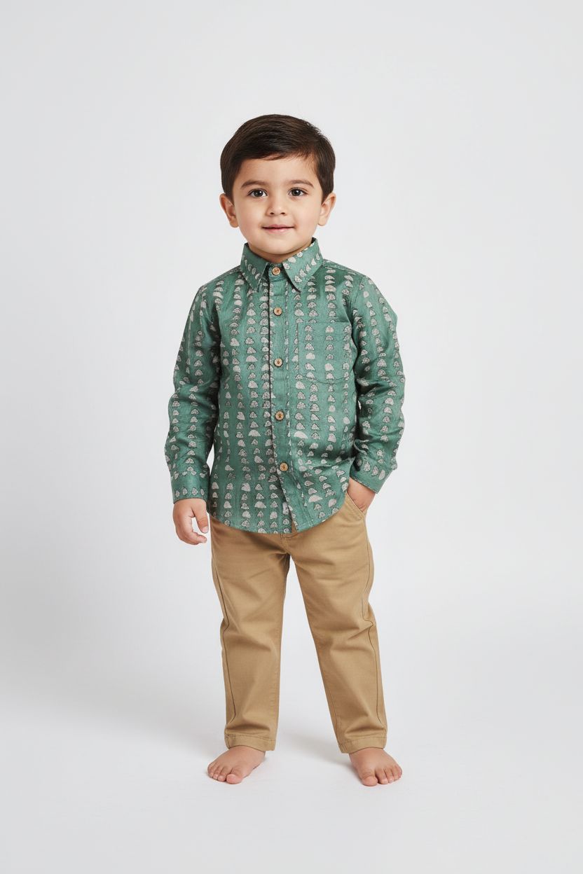 Green Print Boys Shirt — Cotton Boys Shirt