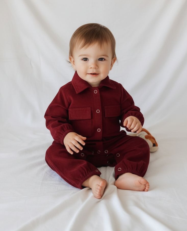 Corduroy Jumpsuit Maroon Unisex — Cotton Baby Jumpsuit