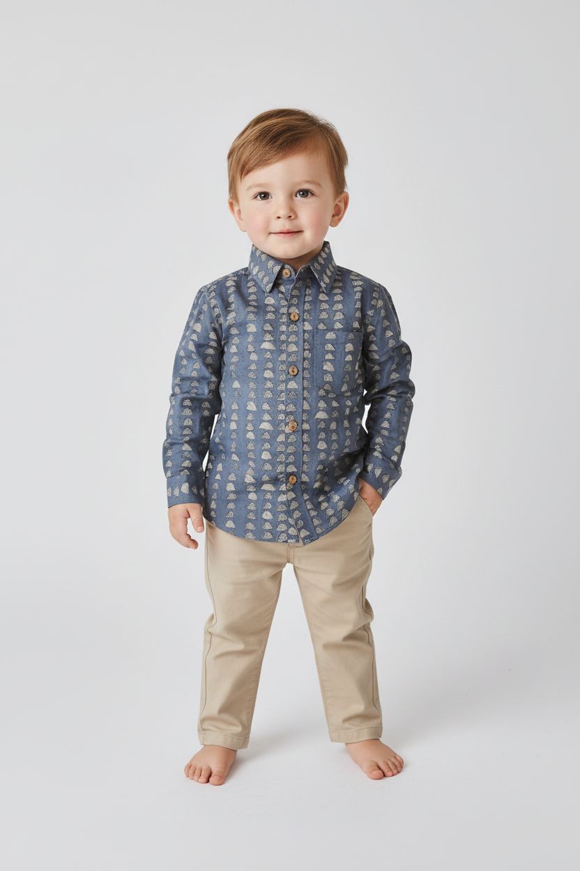 Grey Print Boys Shirt — Cotton Boys Shirt