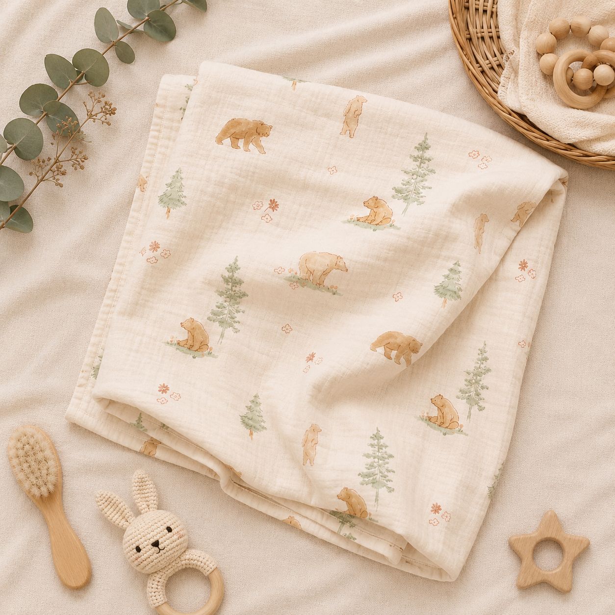 Spring Bear Muslin Swaddle