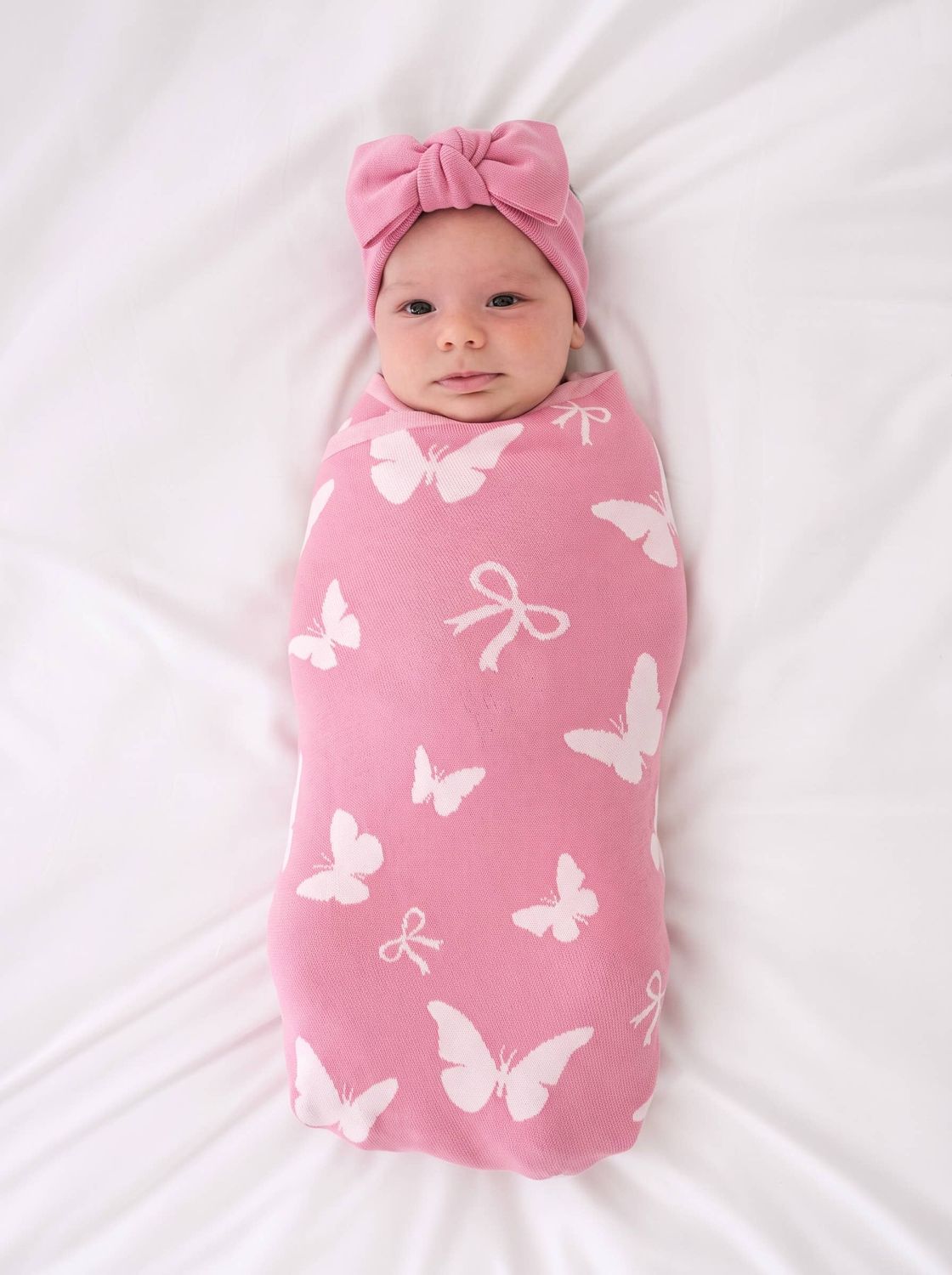 100% Cotton Butterfly and Bow Baby Blanket, Knitwear 2 Sides