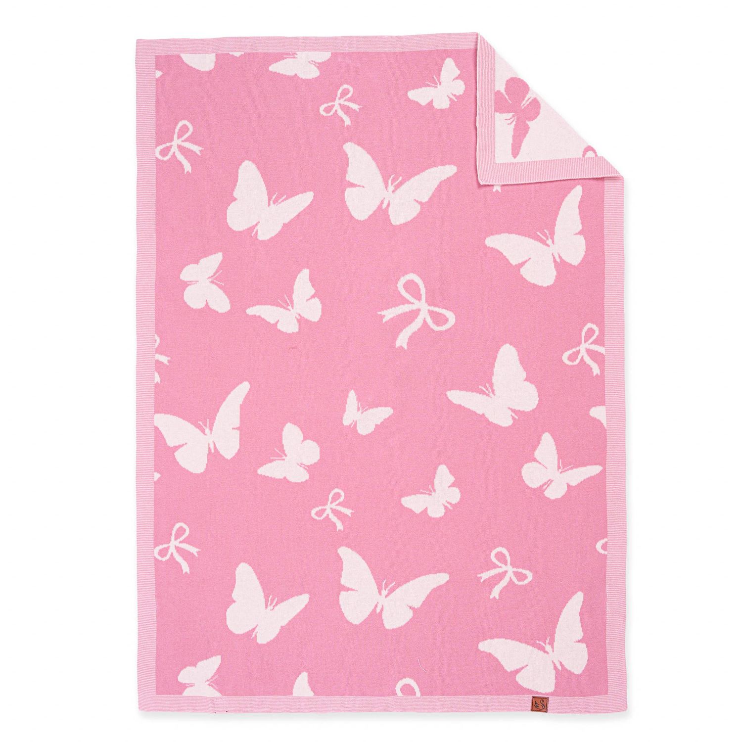 100% Cotton Butterfly and Bow Baby Blanket, Knitwear 2 Sides