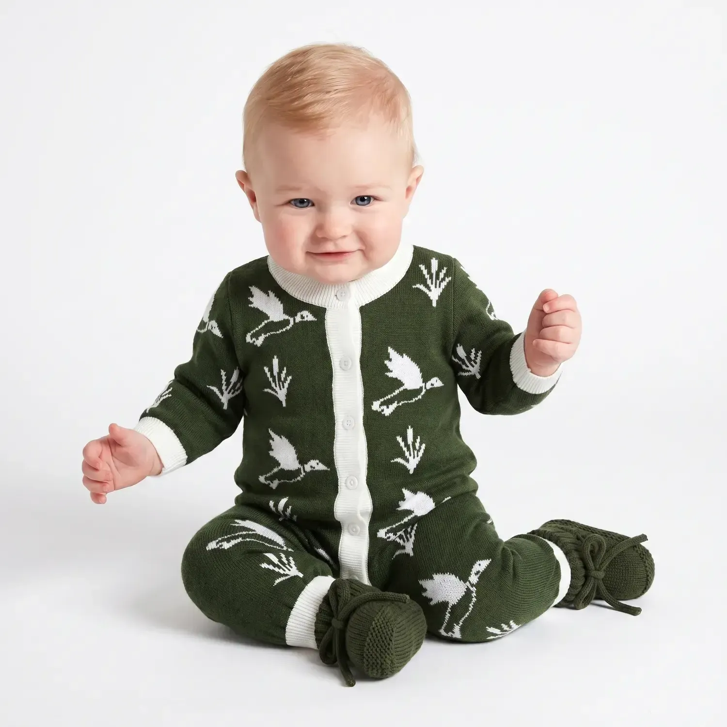 Mallard Duck Baby Knit Button Romper