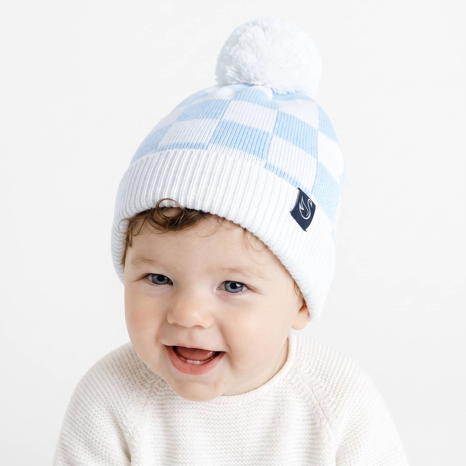 Blue Checkered Baby Beanie 100% Cotton