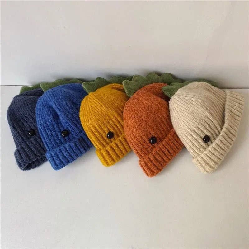 Handknit Wool Beanie for Toddlers and Kids, Dino