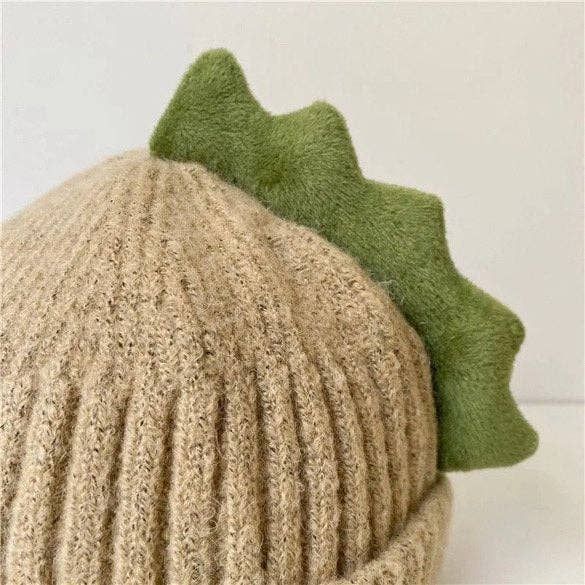 Handknit Wool Beanie for Toddlers and Kids, Dino
