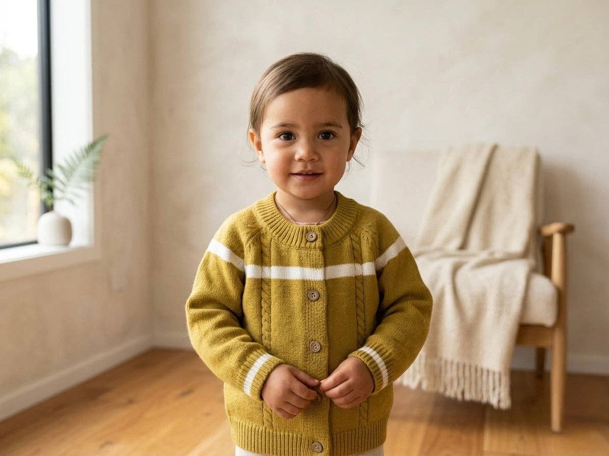100% Wool Kids Cardigan | Warm Winter Knitwear for Toddlers, Size: 1T=18-24M