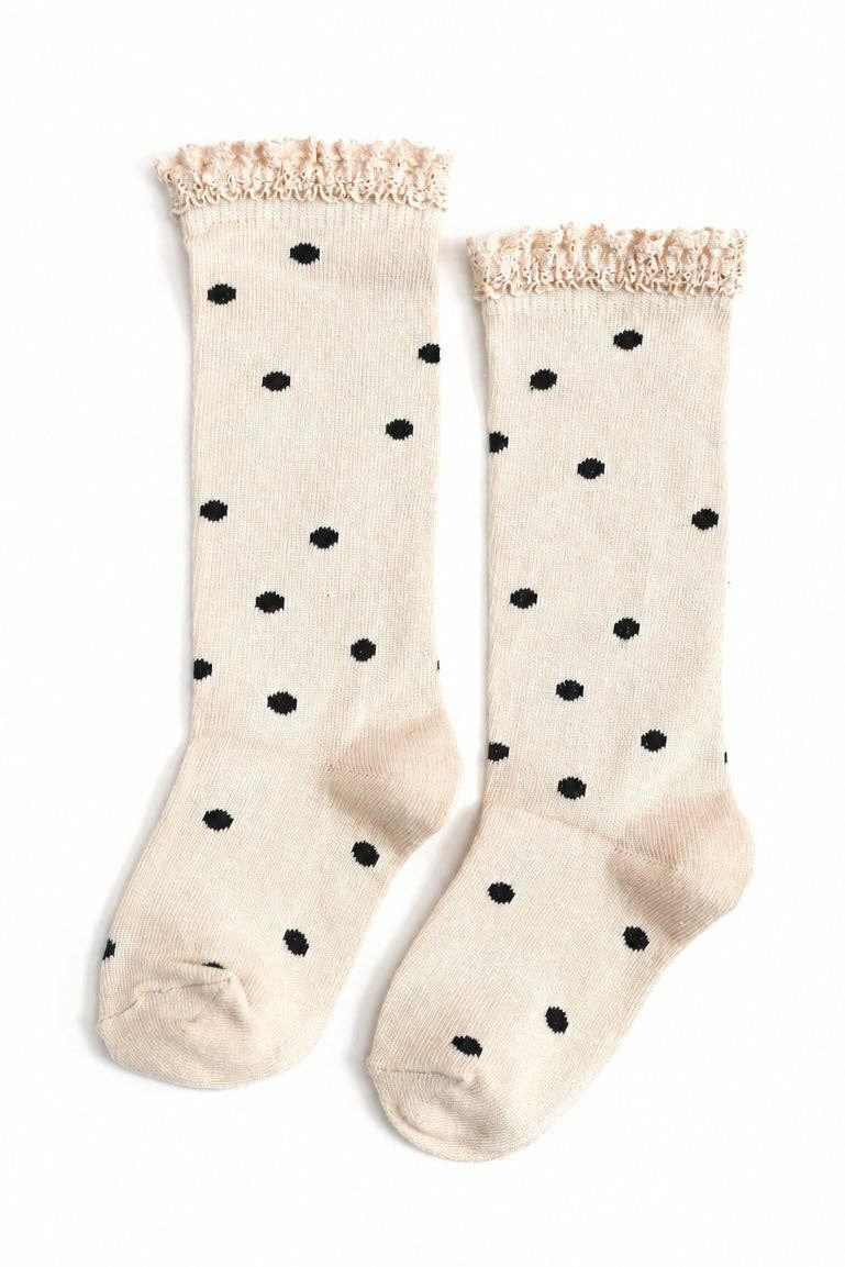 Vanilla Dot Lace Top Knee High Socks