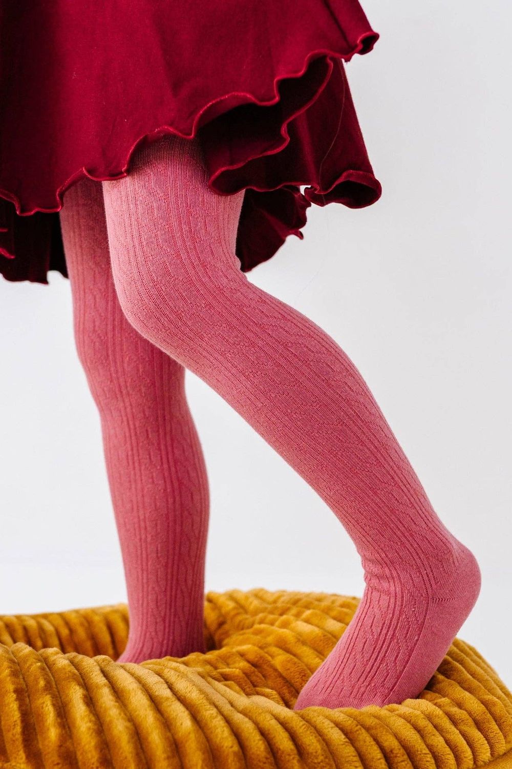 Old Rose Cable Knit Tights