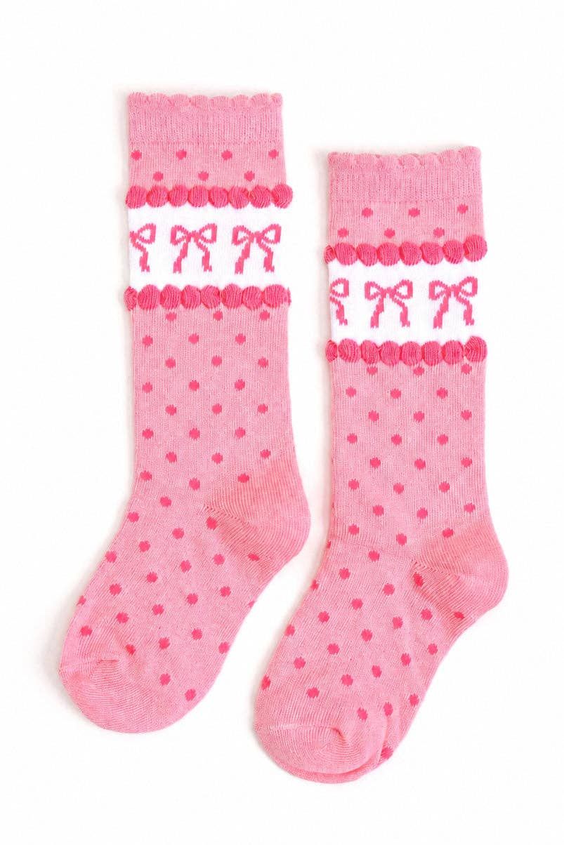 Pink Bow Scalloped Knee Socks