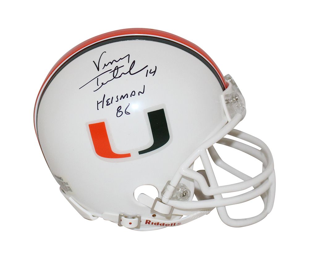 Vinny Testaverde Miami Signed Football Mini Helmet &quot;HEISMAN 86&quot; Inscribed