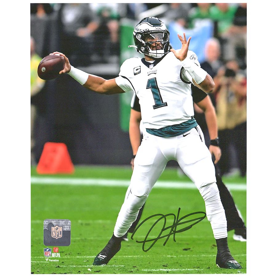 Jalen Hurts Philadelphia Eagles Autographed 8&quot; x 10&quot; White Jersey Throwing Photograph