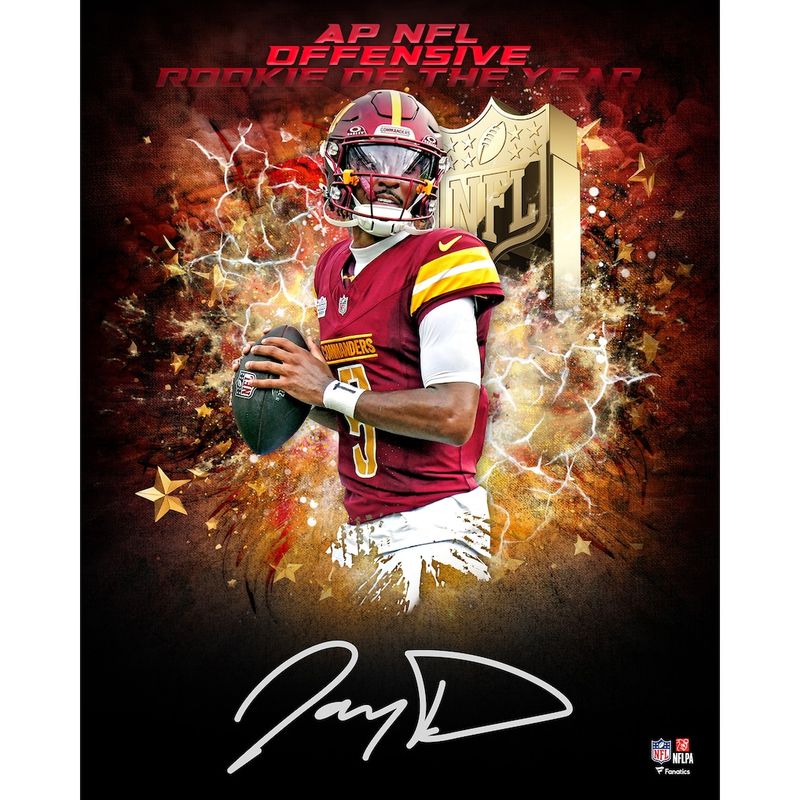 Jayden Daniels Washington Commanders Autographed Fanatics Authentic 16" x 20" 2024 NFL Offensive Rookie of the Year Framed Photograph