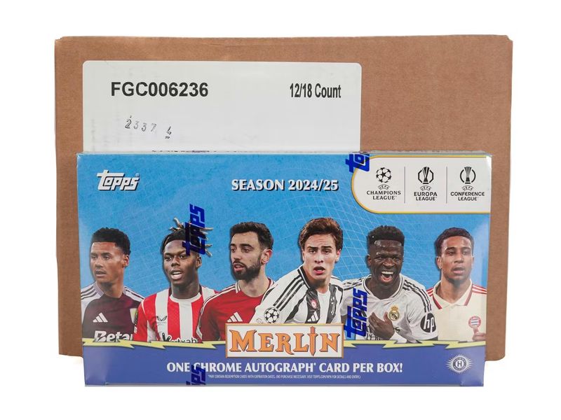 2024-25 Topps Chrome Merlin UEFA Club Competitions Soccer Hobby 12-Box Case [Topps Direct]