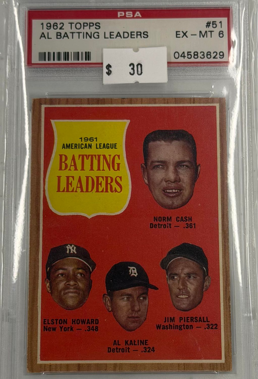 1962 Topps AL Batting Leaders #51 PSA 6 (EX-MT) #04583629