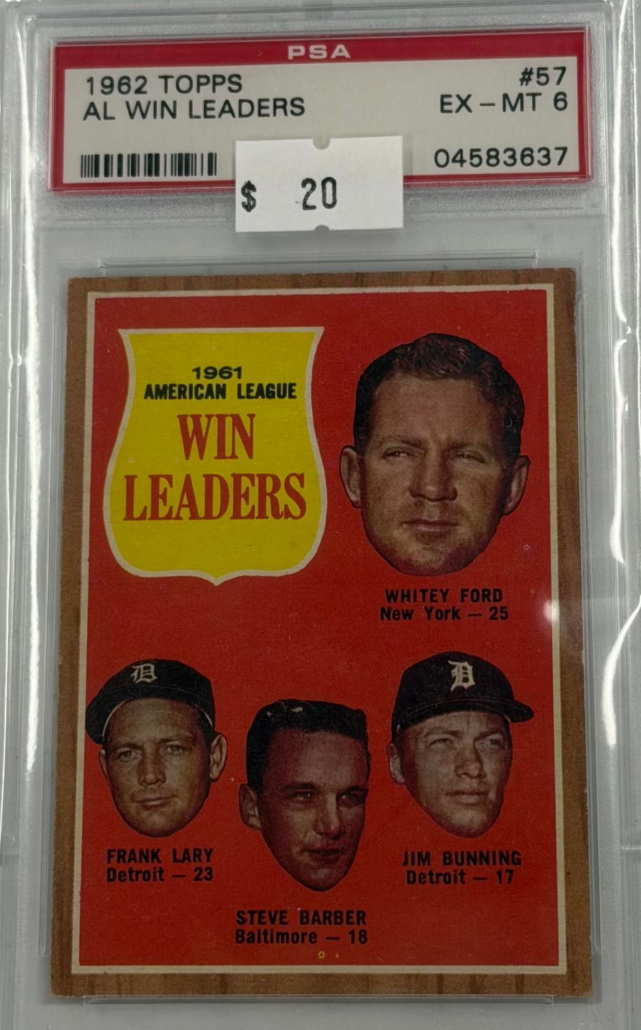 1962 Topps AL Win Leaders #57 PSA 6 (EX-MT) #04583637