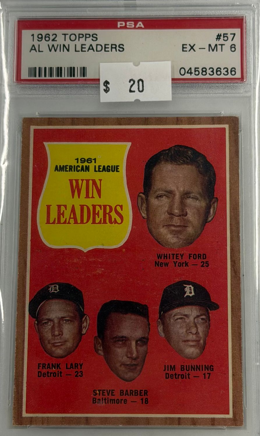 1962 Topps AL Win Leaders #57 PSA 6 (EX-MT) #04583636