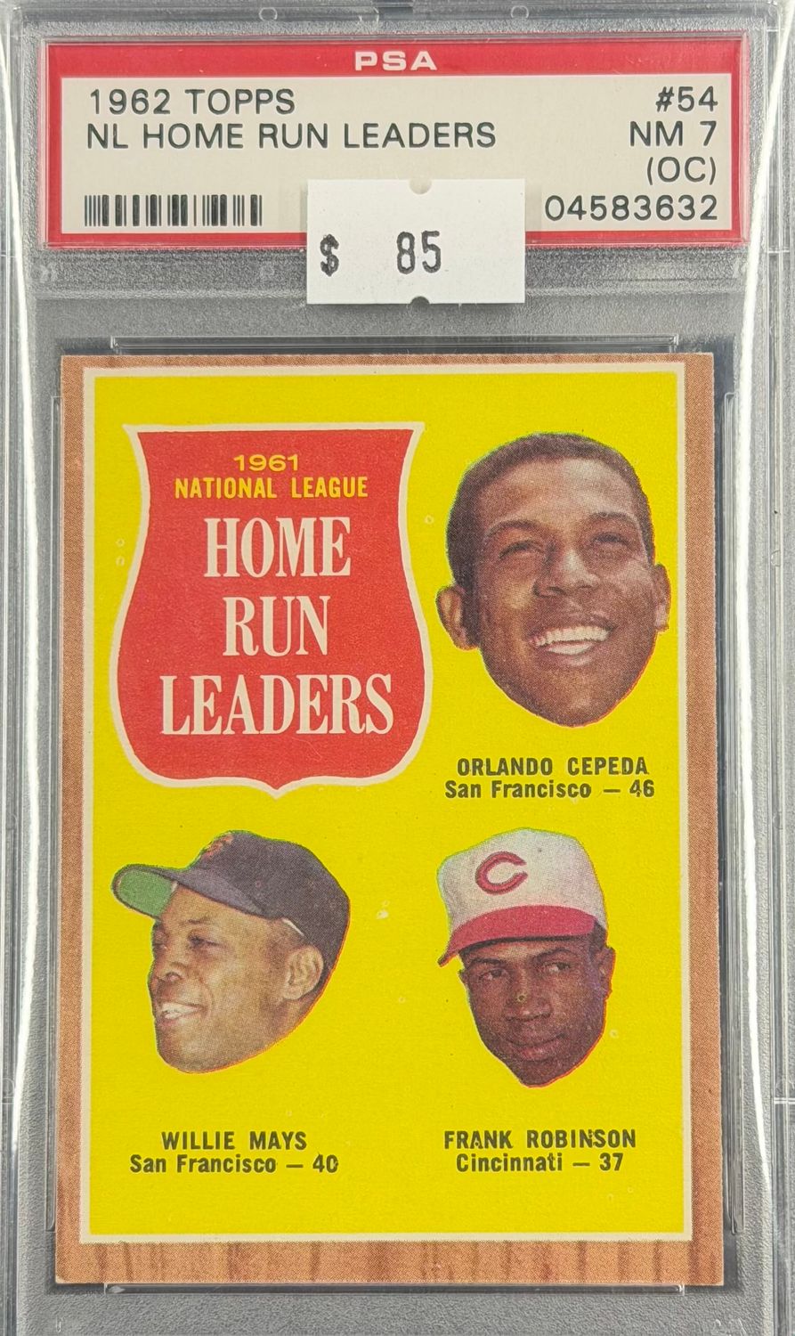 1962 Topps NL Home Run Leaders #54 PSA 7 (OC) (NM) #04583632
