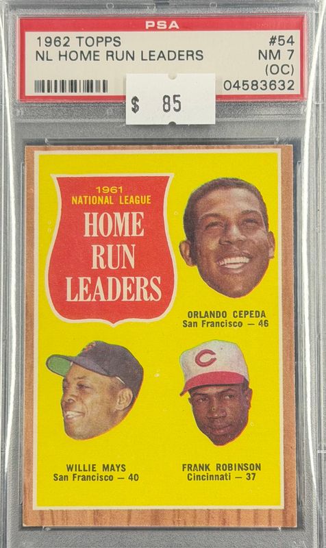 1962 Topps NL Home Run Leaders #54 PSA 7 (OC) (NM) #04583632