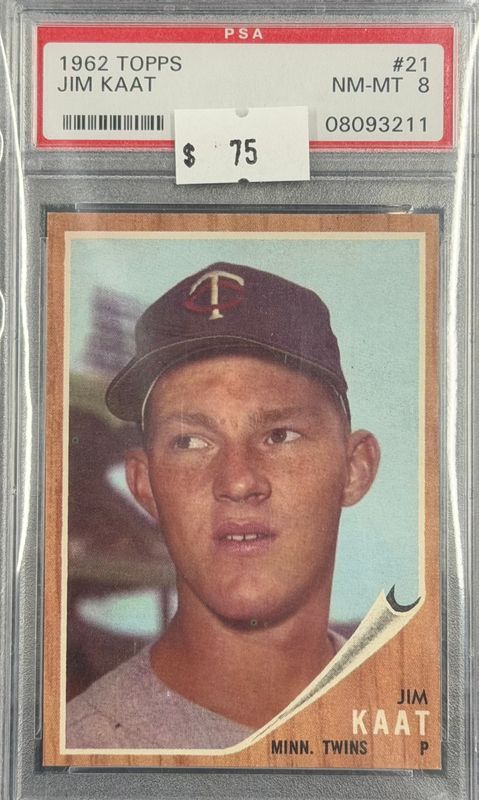 1962 Topps Jim Kaat #21 PSA 8 (NM-MT) #08093211