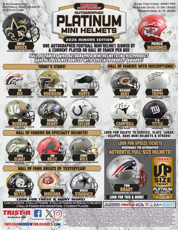 2026 TRISTAR Hidden Treasures Autographed Football Mini Helmet Honors [Platinum Edition]