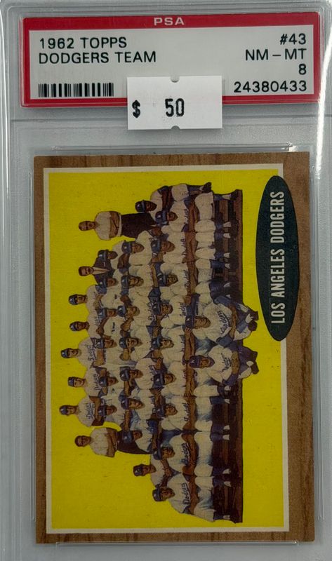 1962 Topps Dodgers Team #43 PSA 8 (NM-MT) #24380433
