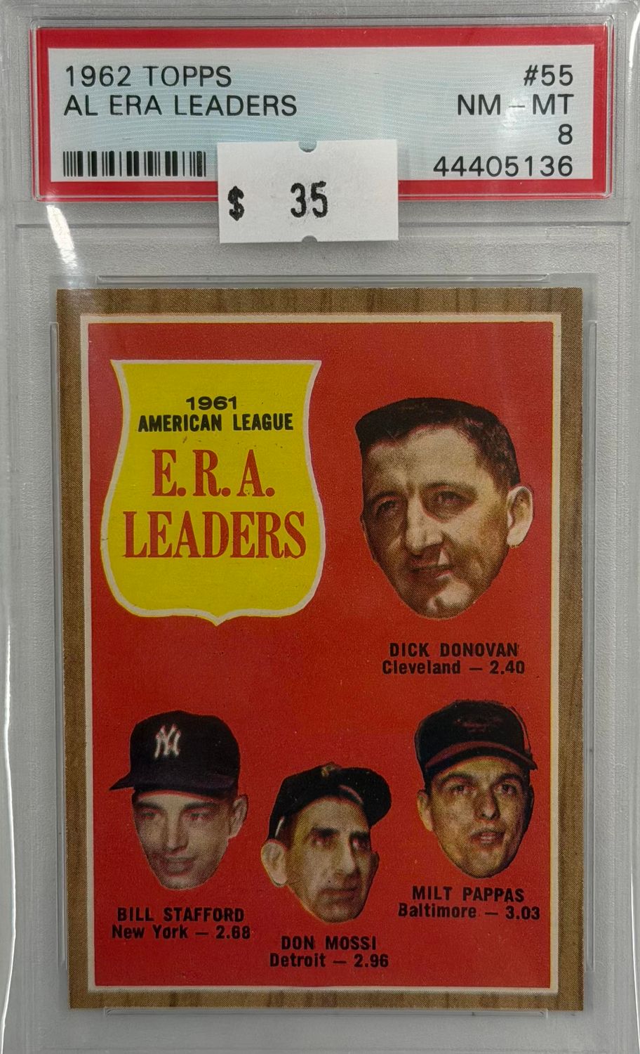 1962 Topps AL ERA Leaders #55 PSA 8 (NM-MT) #44405136