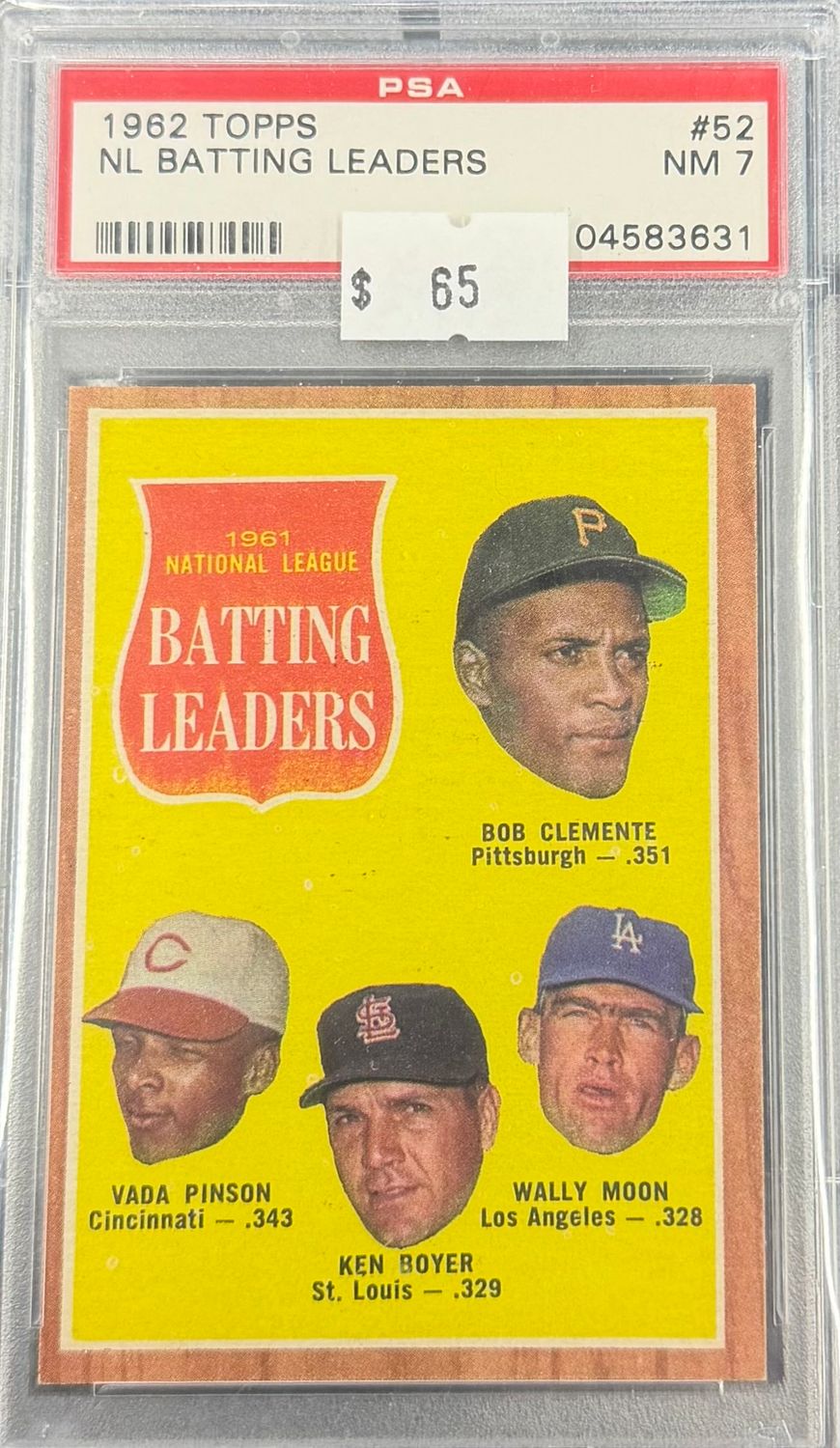 1962 Topps NL Batting Leaders #52 PSA 7 (NM) #04583631